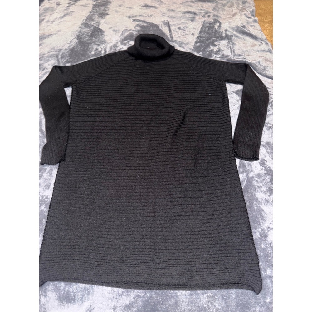 COS Black 100% Wool Turtleneck Ribbed Knit Sweater Dress Womens Med. Long Sleeve